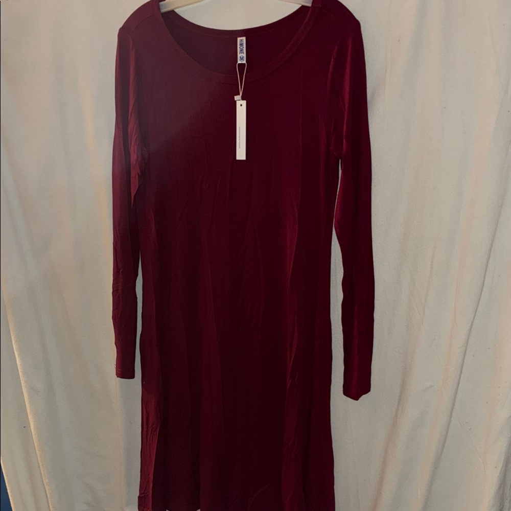 NWT HIMONE Chic Long Sleeve Burgundy Dress